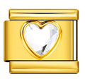 White Crystal Gem Heart on Gold